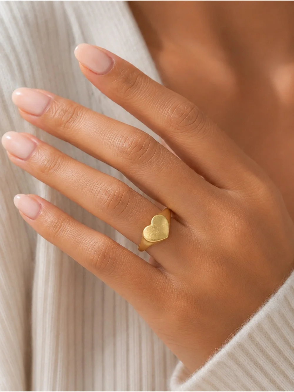 Gold Heart Signet Ring 18k Gold Plated Stainless Steel Womens 7 Jewelry Dainty
